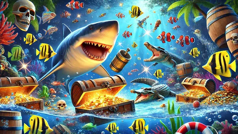 Target ikan berwarna dalam permainan arcade bawah laut